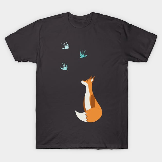 Simple Cute Fox Watching the Birds T-Shirt by Eliza-Grace